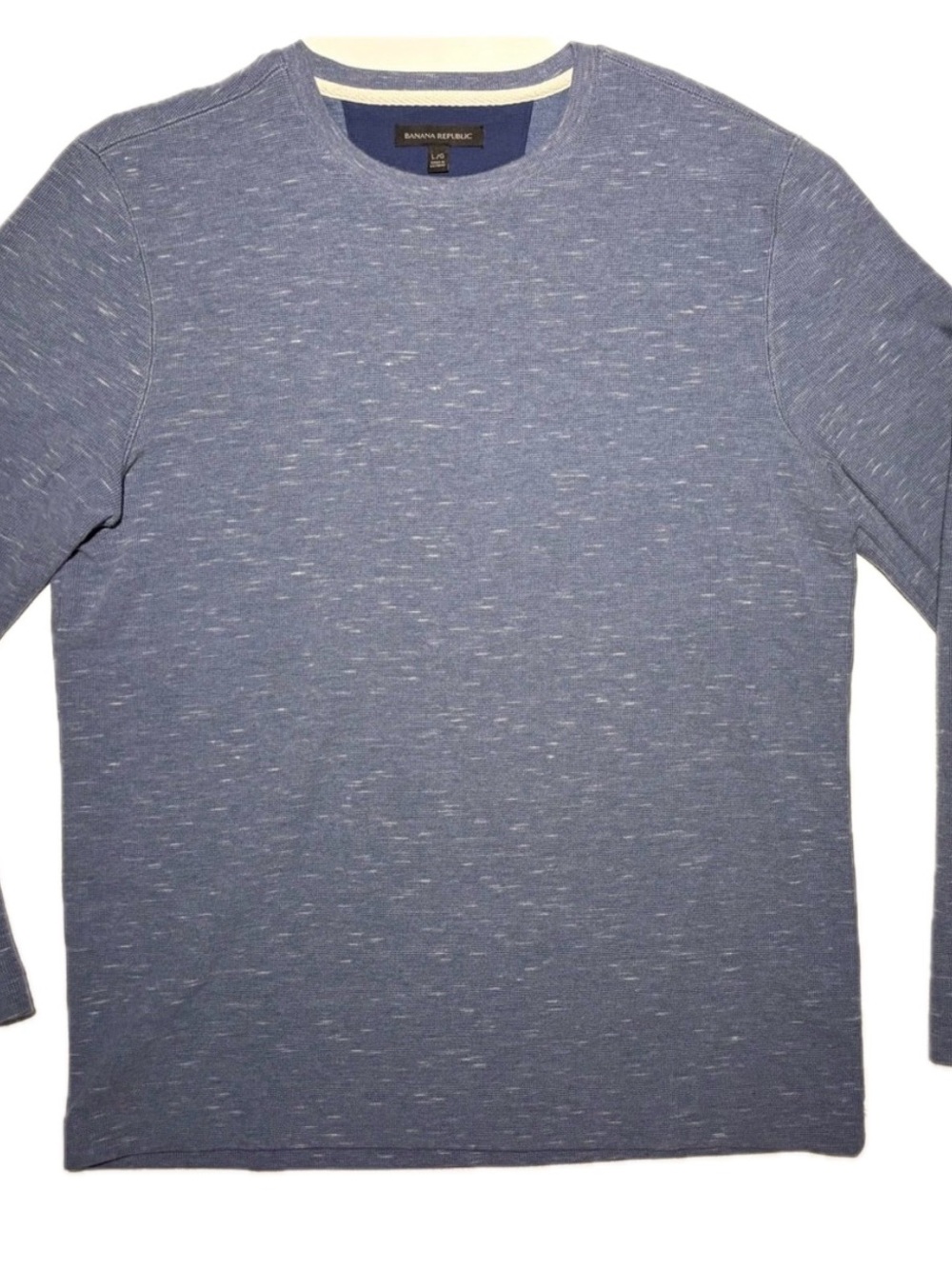 Banana Republic Men Blue Heathered Crewneck Cotton Knit Long Sleeve Tee Shirt L